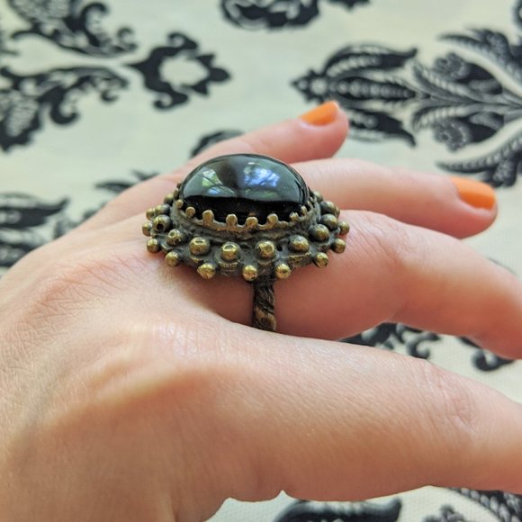 Caria Jewelry - Black Sun Onyx Ring // Handmade // Brass // 8.25